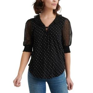 Lucky Brand Mixed Media V-Neck Flutter Top Size L